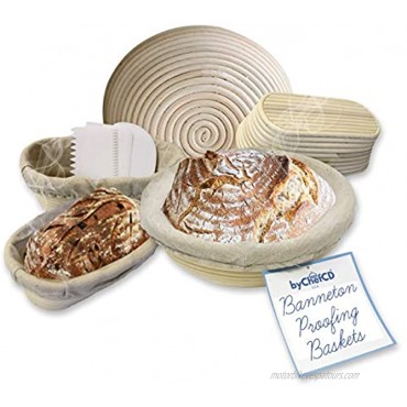 10 Inch Oval Bread Basket Proofing Set- Banneton Bread Proofing Basket + Cloth Liner + Bowl Scraper + Smoother For Home Bakers and Professionals- Great for Sourdough Starter ByChefCD