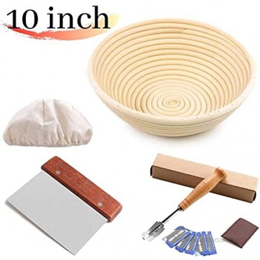 10 Inch Round Banneton Proofing Basket for Sourdough Include Metal Dough Scraper Scoring Lame & Case Extra Blades Cloth Lining. Everything Needed for Delicious Artisan Bread