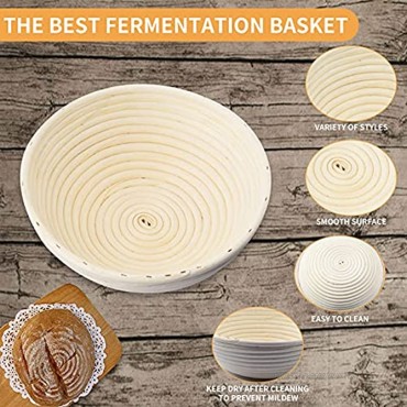 2 Pieces Bread Proofing Basket 9-Inch Round and 10-Inch Oval Fermentation Baskets Sourdough Basket Kit Includes 2 Liners， 1 Stainless Steel Dough Scraper， 1 Bread Lame， 4 Replaceable Blades