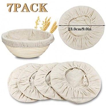 7 Packs 9 Inch Round Bread Proofing Basket Cloth Liner Banneton Sourdough Bread Proofing Natural Rattan Baking Dough Basket Cover for Home Baking,Professional Baking Supplies
