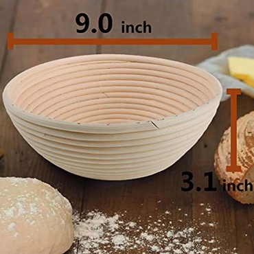 9 Inch Banneton Sourdough Bread Proofing Basket Dough Raising Handmade Rattan Bowl Round Bread Proofing Basket + Bread Lame + Linen Liner Cloth for Professional & Home Artisan Bakers