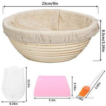 9 Inch Bread Proofing Basket with Cloth Liner Silicone Kneading Dough Bag Basting Brush and Dough Scraper Included Good for Professional & Home Bakers