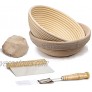 9 Inch Round Bread Banneton Proofing Basket 2 Set-Include Metal Scraper Cloth Liner Scoring Lame & Extra Blades,Brotform Dough Rising Handmade Bowl Proofing Box for Artisan Bread Making Starter