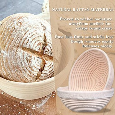 AMONE Bread Proofing Basket & Liner Dough Rising Rattan Handmade Round Bowl 9 Inch Perfect For Artisan Kitchen