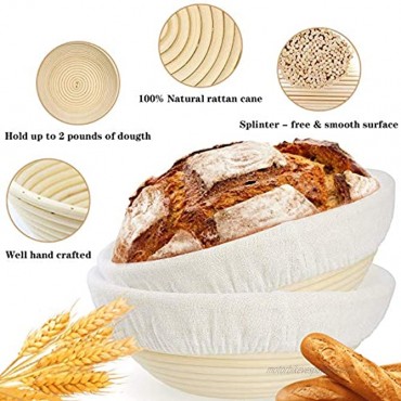 AMONE Bread Proofing Basket & Liner Dough Rising Rattan Handmade Round Bowl 9 Inch Perfect For Artisan Kitchen