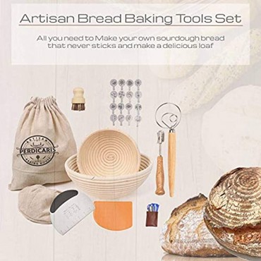 Banneton Bread Proofing Basket For Rising Sour Dough set of 2: 10 inch and 7 inch Round Handmade rattan baskets with all Essential Tools for baking homemade sourdough