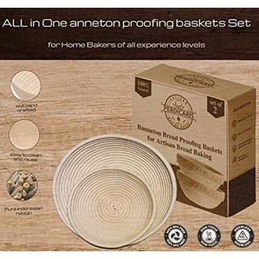 Banneton Bread Proofing Basket For Rising Sour Dough set of 2: 10 inch and 7 inch Round Handmade rattan baskets with all Essential Tools for baking homemade sourdough