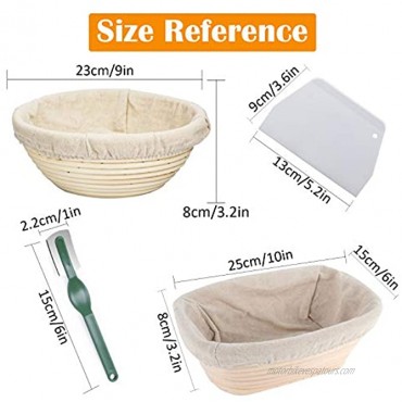 Banneton Bread Proofing Basket Set 9 Inch Round & 10 Inch Oval with Dough Scraper Linen Liner Cloth Bread Lame for Dough Rising Baking