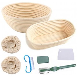 Banneton Bread Proofing Basket Set 9 Inch Round & 10 Inch Oval with Dough Scraper Linen Liner Cloth Bread Lame for Dough Rising Baking