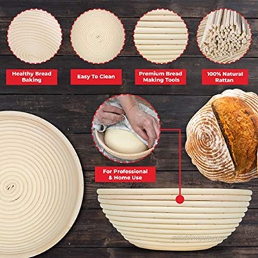 Banneton Bread Proofing Basket Set of 2 9 Inch Round & 10 Inch Oval Rattan Sourdough Baskets Dough Scraper Cloth Linen Liner Bread Lame and Brush Bread Making Tools for Professional & Home Bakers