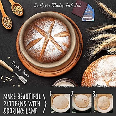 Best Pattern For Bread. 9 Inch Bread Banneton Proofing Kit With Rattan Basket Linen Lame Scraper Wiskle Stencils Scrolling Lame Bowl Scraper & Linen Bags. Best Gift For Bakers & Bread Lovers