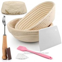Bread Proofing Basket 9 inch Round & 10 inch Oval Rattan Banneton Proofing Basket Set of 2,with Bread Lame + Dough Scraper + Silicone Brush Bread Making Tools for Bakery Home Bakers