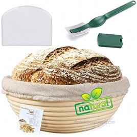 Bread Proofing Basket Aookay Banneton Proofing Basket Round 9'' with Linen Cloth Liner Blades Dough Bench Scraper for Professional & Home Bread Bakers