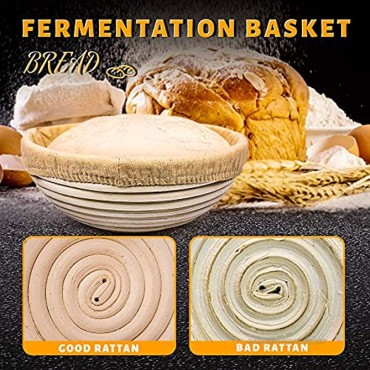 Bread Proofing Basket RIDICOLO 9 Inch Bread Banneton Proofing Basket Sourdough Proofing Bowl Gift for Bakers Bread Proofing Basket +Bread Lame +Dough Scraper+ Linen Liner Cloth for Professional