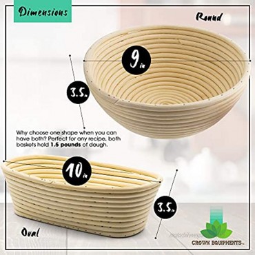 Bread Proofing Basket [Round and Oval Set] Banneton Baking Bowl Dough Rising Perfect Gifts for Home Bakers Premium Handmade Rattan Linen Liner Dough Scraper Included Crown Equipments