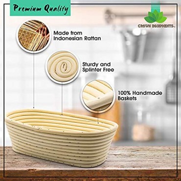 Bread Proofing Basket [Round and Oval Set] Banneton Baking Bowl Dough Rising Perfect Gifts for Home Bakers Premium Handmade Rattan Linen Liner Dough Scraper Included Crown Equipments