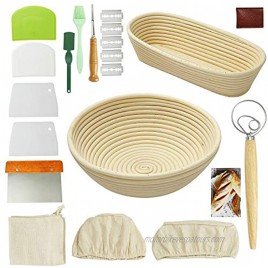 Bread Proofing Basket Set 21 PCS,9-Inch Oval & 10-Inch Round Banneton Basket,Bread Making Tools Includes Linen Liner Dough Scraper Scoring Lame and Blades Bread Making Tools for Home Bakers