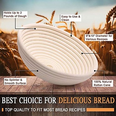 Bread Proofing Basket Set 9.6 Inch Oval & 10 Inch Round Banneton Proofing Baskets Top Grade Rattan Bowl with Bread Lame Dough Scraper Proofing Cloth Liner for Home & Professional Bakers Set of 2