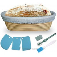 Bread Proofing Basket Set 9.8 x 6 x 3 inch Oval Baking Dough Bowl Gift for Sourdough Natual Rattan Bread Making Starter Jar Kit Great as a Gift 7pcs