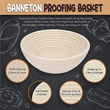 Chef Gizmo Banneton Bread Proofing Basket Set For Baking Sourdough Proofer set of 2 Brotform Proofing Bowls in Cane 9 inch Round 10 Oval Bread Making Kit -with Bread lame Dough scraper and tools
