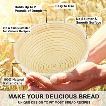 Farielyn-X 2 Set 9 Inch and 10 Bread Inch Banneton Proofing Baskets Baking Dough Bowl Gifts for Bakers Proving Baskets for Sourdough Lame Bread Slashing Scraper Tool Starter Jar Proofing Box