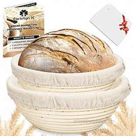 Farielyn-X 2 Set 9 Inch and 10 Bread Inch Banneton Proofing Baskets Baking Dough Bowl Gifts for Bakers Proving Baskets for Sourdough Lame Bread Slashing Scraper Tool Starter Jar Proofing Box