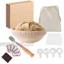 GURU 9 Inches Round Banneton Bread Proofing Basket with Wooden Bread Lame Plastic Scraper 4Pcs Stencils and Drawstring Cloth Bag for Baking Proofing Baskets Sourdough Banneton Basket for Bakers