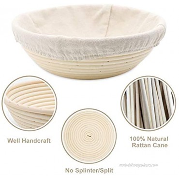 Handmade Bread Proofing Basket Set 10 in Round&8 in Oval natural Rattan Banneton with Linen Cloth Liner+Scoring Lame+Scraper+Silicone Basting Brush Bread Baking Tools for Yeast Bread Dough&Home Bakers