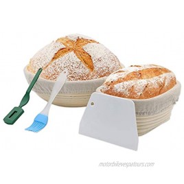 Handmade Bread Proofing Basket Set 10 in Round&8 in Oval natural Rattan Banneton with Linen Cloth Liner+Scoring Lame+Scraper+Silicone Basting Brush Bread Baking Tools for Yeast Bread Dough&Home Bakers