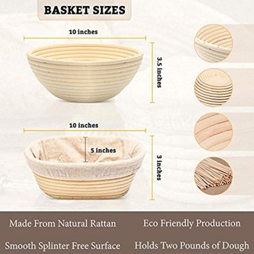 Holistic Life U.S. 10 Inch Round Banneton Proofing Basket and 10 Inch Oval Bread Basket 2 Sourdough Proofing Baskets with Steel Dough Whisk + Bread Lame + Dough Scraper + Bag Liner Gift for Bakers