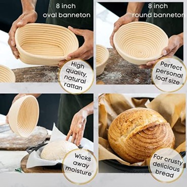 Pat's Banneton Bread Proofing Basket 2 Pack kit | 8 Inch Round + 8 Inch Oval | Sourdough Bread Bowl Baskets set