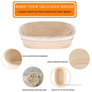 She Love Bread Proofing Basket 10 Inch Oval Banneton Natural Rattan Proofing Basket for Sourdough Bread Baking with Cloth Liner Bread Cutter Dough Scraper 10