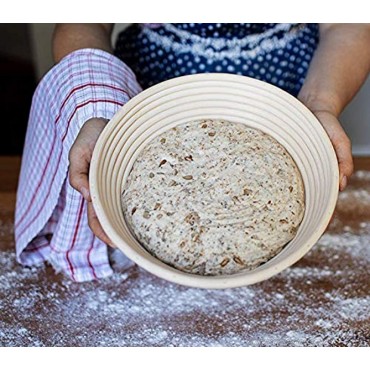 VOLADOR 9 inch Bread Proofing Banneton Round Dough Bowl Proving Rattan Baskets for Sourdough with Linen Liner & Scraper & Razor Blades & Stencils