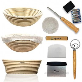 Zaynau 10 Inch Round N Oval Bread Banneton Proofing Basket Set With Linen Liner- Metal Bench scraper Silicone Dough Scraper- Danish Dough Whisk -Scoring Lame N Extra Blades Full Pack
