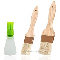 2 Pcs Pastry Brushes,YuCool Basting Oil Brush with Boar Bristles Wooden Handle Hanging Hole with Extra Silicone Oil Brush for BBQ Sauce Baking Cooking
