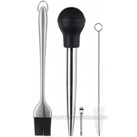 Kaycrown Stainless Steel Turkey Baster With BBQ Grill Basting Brush Commercial Grade Quality Rubber Bulb Including Flavor Needle And Cleaning Brush For Easy Clean Up