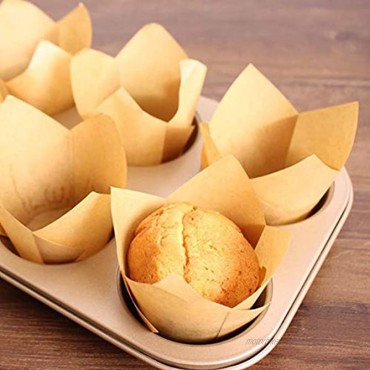 150pcs Tulip Cupcake Liners Natural Baking Cups Muffin Paper Liner Grease-Proof Wrappers for Wedding Birthday Party Standard Size Natural Color