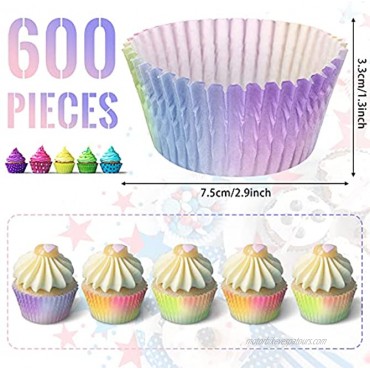 600 Pieces Aurora Cupcake Liners Rainbow Cupcake Wrappers Gradient Color Baking Cups Paper Muffin Cupcake Holders for Home Baking Kitchen Supplies
