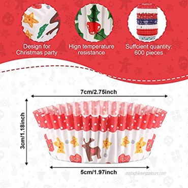 600 Pieces Christmas Cupcake Liners Muffin Cups Colorful Paper Disposable Cupcake Holders for Christmas Themed Party Decorations and Holiday Decorations Charming Series