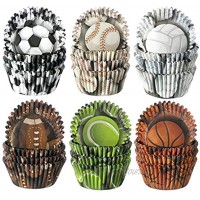 600 Pieces Sports Theme Party Cupcake Liners Basketball Football Volleyball Baseball Rugby Tennis Baking Cups Cupcake Wrappers Muffin Case Trays for Sports Theme Party Decorations