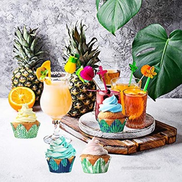 600 Pieces Tropical Hawaiian Themed Cupcake Liners Palm Leaf Cupcake Baking Cups Tiki Luau Parties Muffin Wrappers Hawaiian Paper Wraps Muffin Case Trays for Hawaiian Luau Summer Party Decor