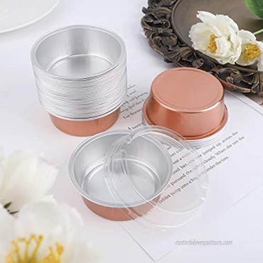 Cupcake Cups with Lids Eusoar 5oz 50pcs Desserts Flan 150ml Baking Cups with Lids Foil Desserts Cupcake Flan Cheesecake Custard Cake Cups Catering Gathering Shower Favor-Rose Gold