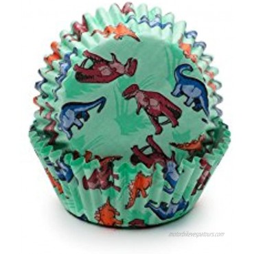 Fox Run Dinosaur Disposable Bake Cups Pack of 50 3 x 3 x 1.25 inches Green