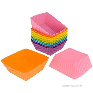 Freshware Silicone Baking Cups [12-Pack] Reusable Cupcake Liners Non-Stick Muffin Cups Cake Molds Cupcake Holder in 6 Rainbow Colors Medium Square