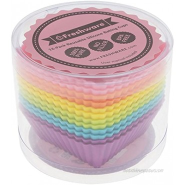 Freshware Silicone Baking Cups [12-Pack] Reusable Cupcake Liners Non-Stick Muffin Cups Cake Molds Cupcake Holder in 6 Rainbow Colors Medium Square