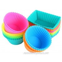 IPOW 24 Pack Silicone Cupcake Baking Cups Reusable Food-Grade BPA Free Non-Stick Muffin Liners Molds Sets 2 Shapes Round Rectangle