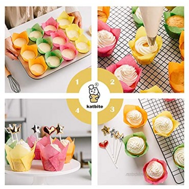 Katbite Tulip Cupcake Liners 200PCS Muffin Liners Baking Cups Cupcake Wrapper for Party Wedding Birthday Christmas Cupcake Liners