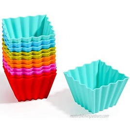 Kayaso Reusable Silicone Baking Cups None-Stick Cupcake Muffin liners Mini Cake Mold BPA free Fluted Square Mold 12 pack Assorted Colors Jumbo Size