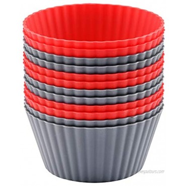 Mirenlife 12 Pack Reusable Nonstick Jumbo Silicone Baking Cups Cupcake and Muffin Liners 3.8 Inch Large Size in Storage Container Red and Gray Colors Round