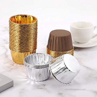 ORNOOU 100Pcs Aluminum Foil Baking Cups Disposable Foil Cupcake Cups 3.5 Oz Foil Muffin Liners Non-Stick Cupcake Liners for Shortcake Cheesecake Pudding Egg Tart and More Brown